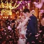 Wedding DJ at Lillibrooke Manor luxury Berkshire barn wedding venue - wedding couples first dance with confetti