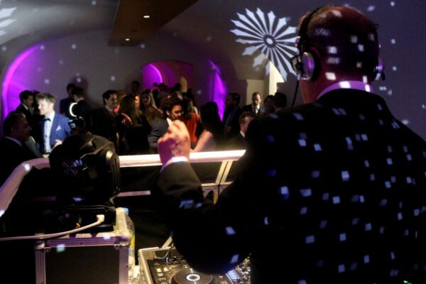 Guests dancing to wedding DJ playing at Queen's House luxury wedding venue Greenwich, London