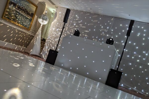 Hire wedding DJ at Cliveden House luxury Berkshire wedding venue - LED white DJ booth