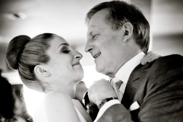 Wedding DJ at Stoke Place wedding venue in Buckinghamshire - bride and father having a dance