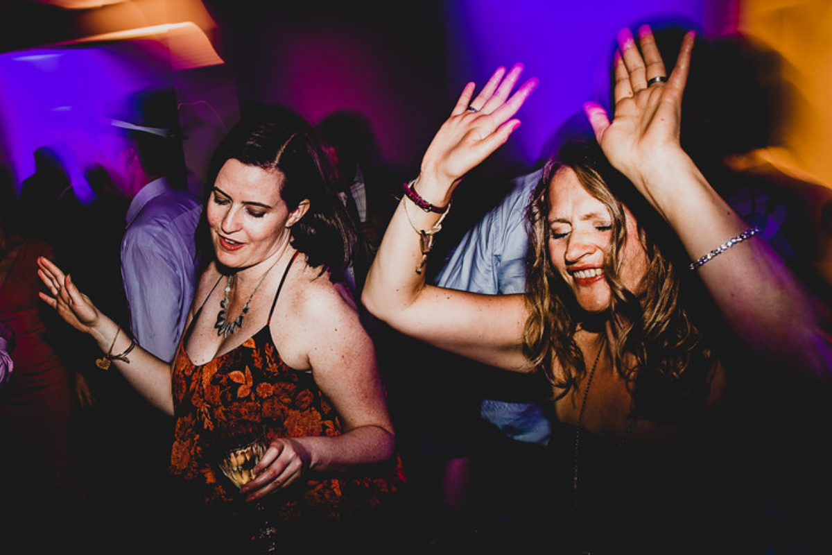 Wedding DJ at Stoke Place wedding venue in Buckinghamshire - fun party vibes on the dance floor