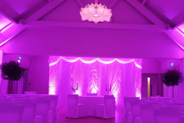 Wedding DJ at Stoke Place wedding venue in Buckinghamshire - lighting options for converted barn