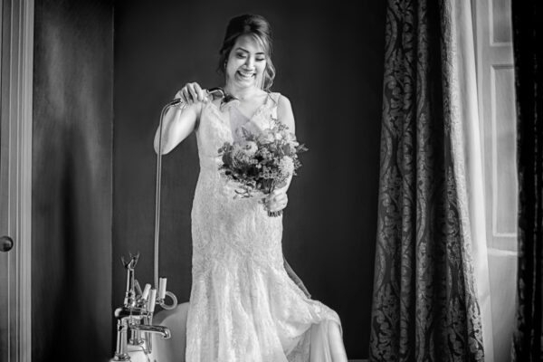 Wedding DJ at Stoke Place wedding venue in Buckinghamshire - behind the scenes with the bride prepping her wedding flowers