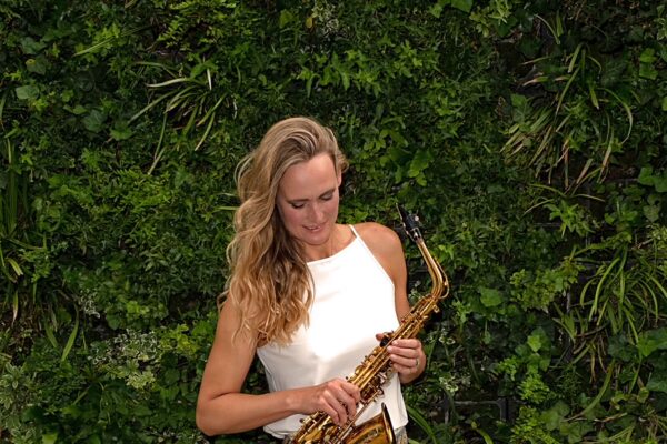 Heather - sax player to book with DJ in garden