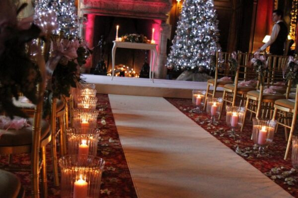 Wedding DJ at Cliveden House, Berkshire - ceremony aisle candles