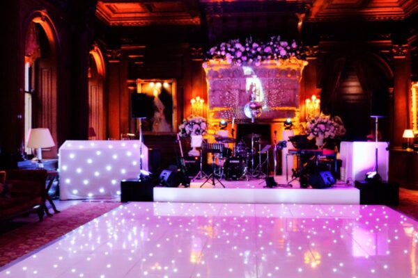 Wedding DJ and live bands for Cliveden House, Berkshire - stage setup options and white DJ booth