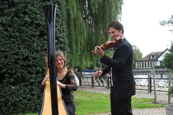 wedding-harpist-with-violinist-mighty-fine-events-luxury-entertainment